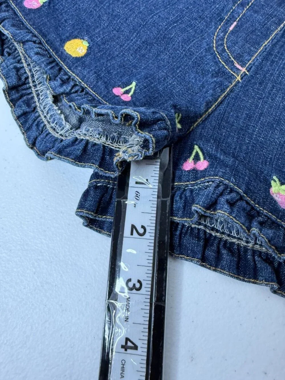 Gymboree Girls 12–18 Months Denim Shorts Fruit Embroidered Ruffle Hem